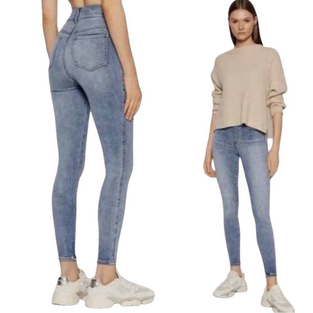 SPANX Skinny Jean Legging Light Vintage Wash High-Rise Elastic Waist Large TALL - Picture 2 of 8